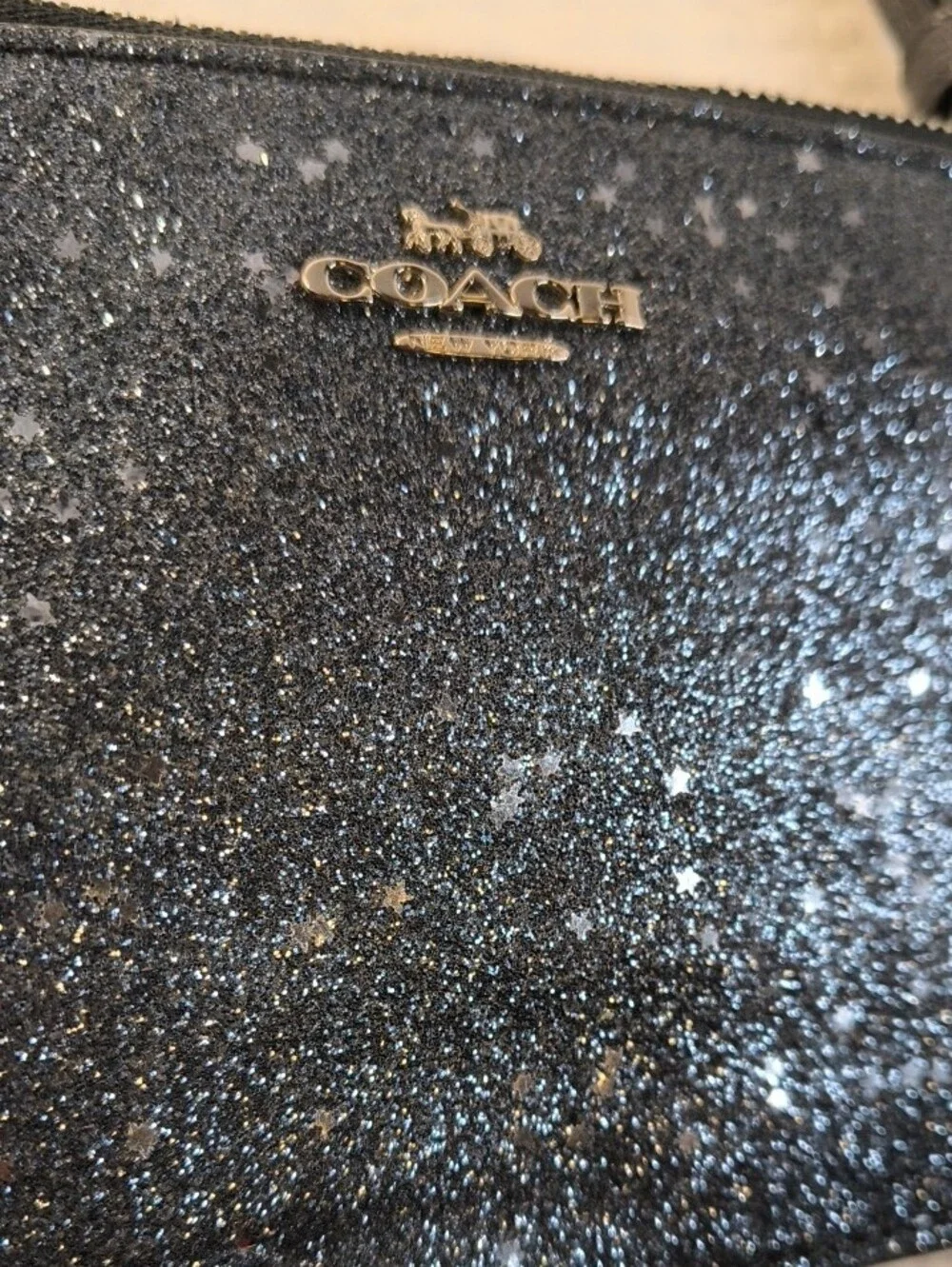 Coach Star Glitter Wristlet in Navy Blue with Star Accents F38641